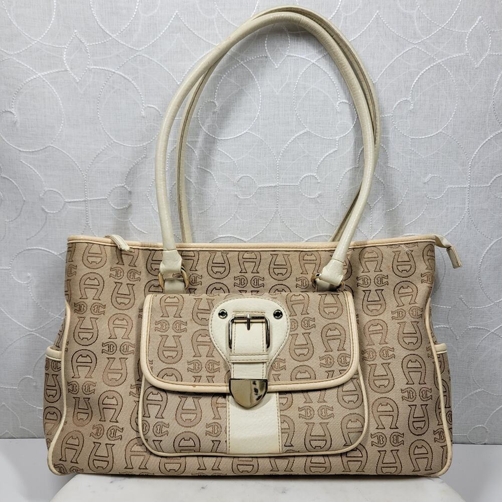 Vintage Etienne Aigner Monogram Logo Tote Shoulder Bag Large Office Pockets